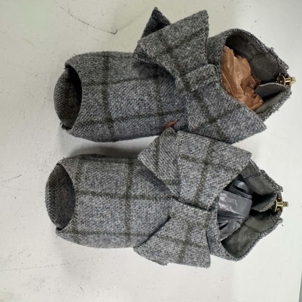 Joyfolie sophie london Gray Plaid Kids Booties with Bow and heel
